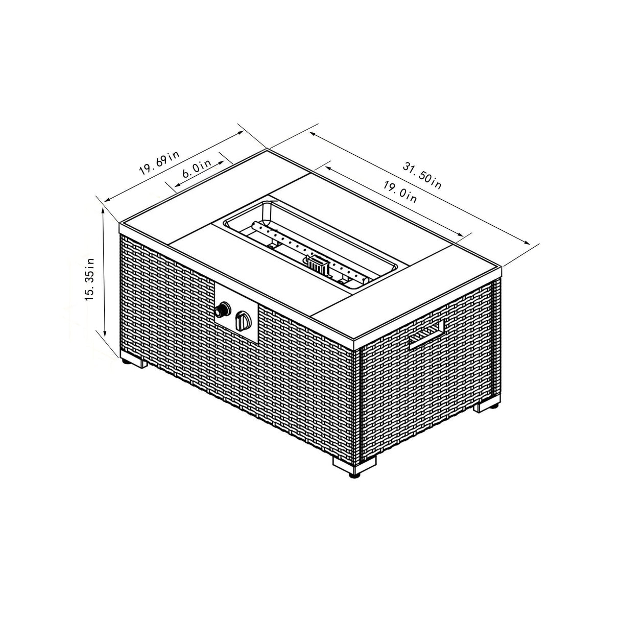 Propane Gas Fire Pit Table With Propane Tank Cover, 50000 Btu, Rectangular For Outside - Beige