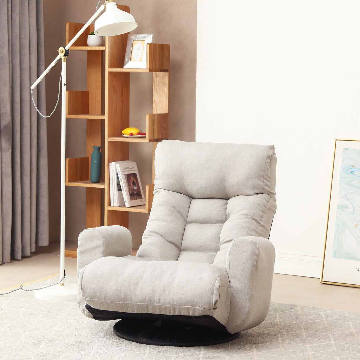 Modern With Metal Frame Swivel Game Lounge Chair With Adjustable Headrest And Waist Support, 360 Degree Rotatable Leisure Chair For Living Room - Gray