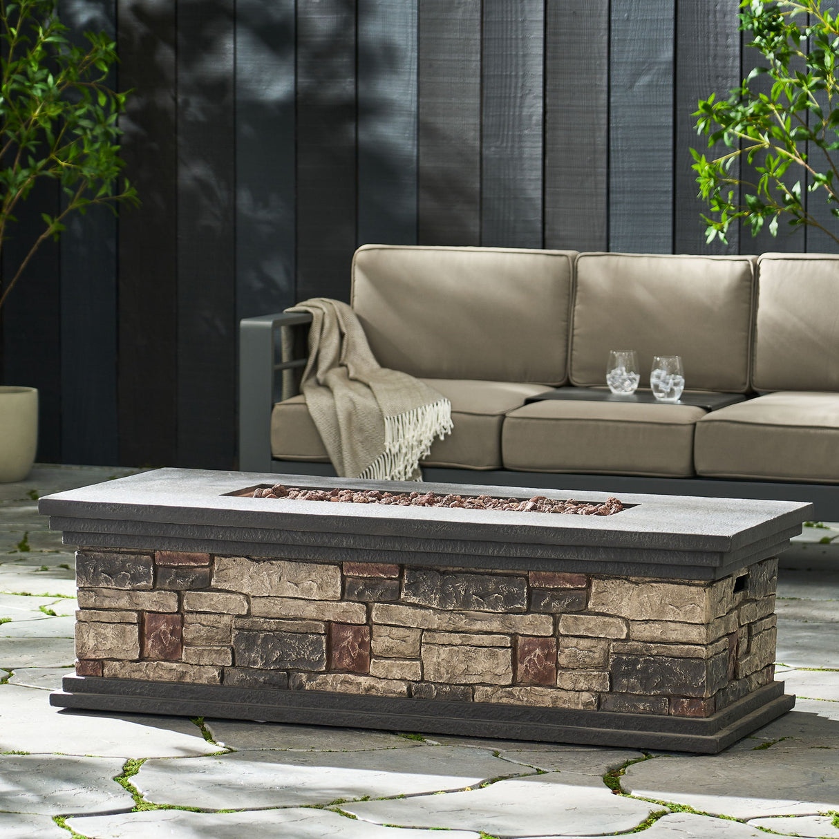 Contemporary Rectangle Fire Pit 50, 000 Btu Magnesium Oxide - Stone Gray
