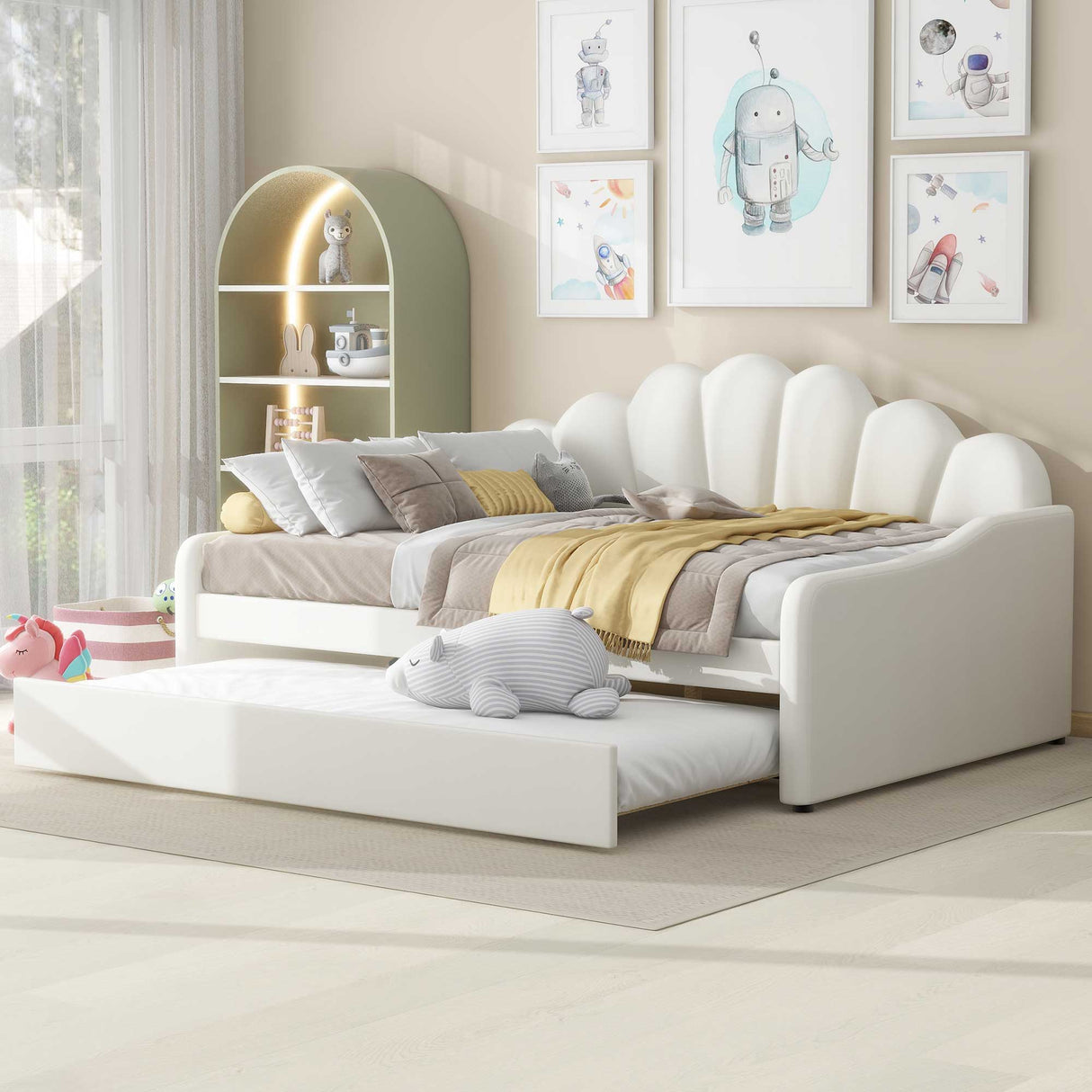 Upholstery Daybed Frame With Shell Shaped Backrest
