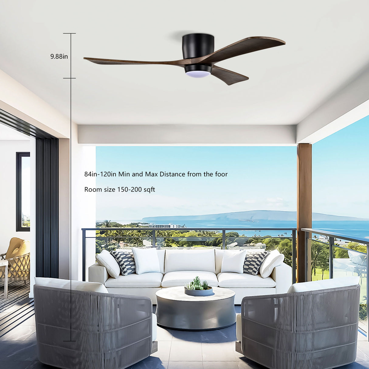 Flush Mount Blades Ceiling Fan With Lights Remote Control, Quiet DC Motor, 6 Speed, Reversible Ceiling Fan For Living Room - Matte Black