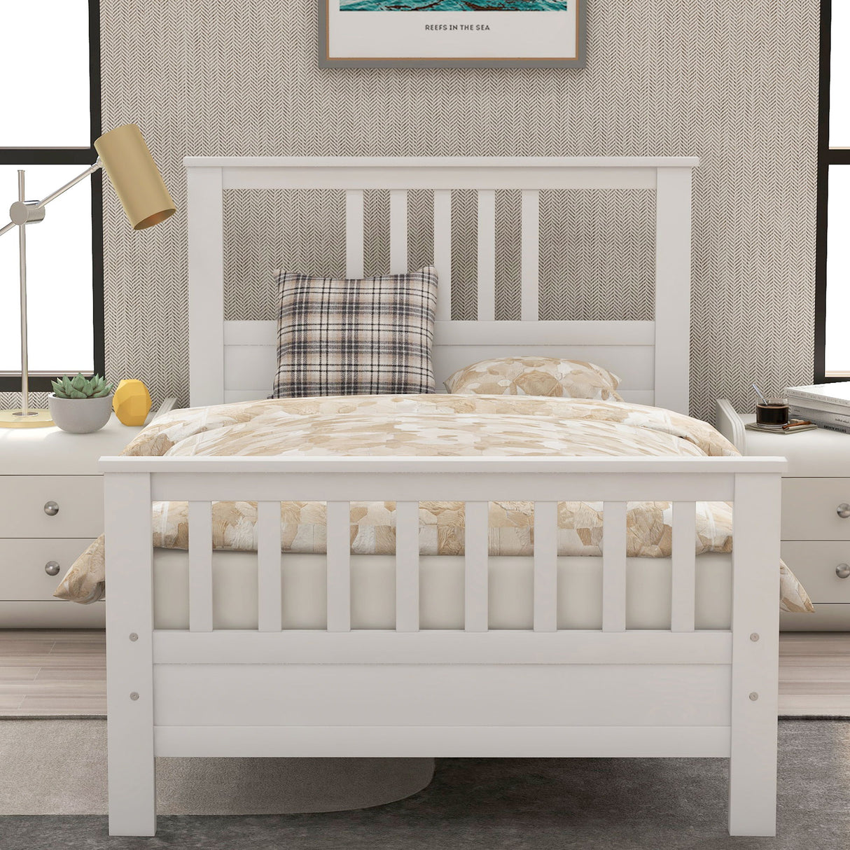 Platform Bed With Paneled Headboard And Footboard