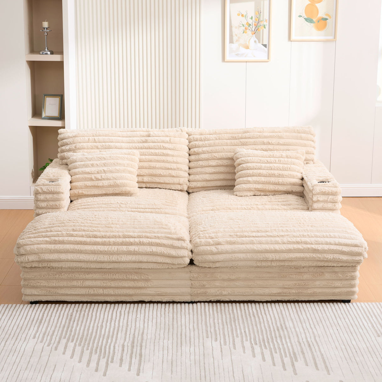 Oversized Double Chaise Lounge Sofa With USB Ports And Cup Holders