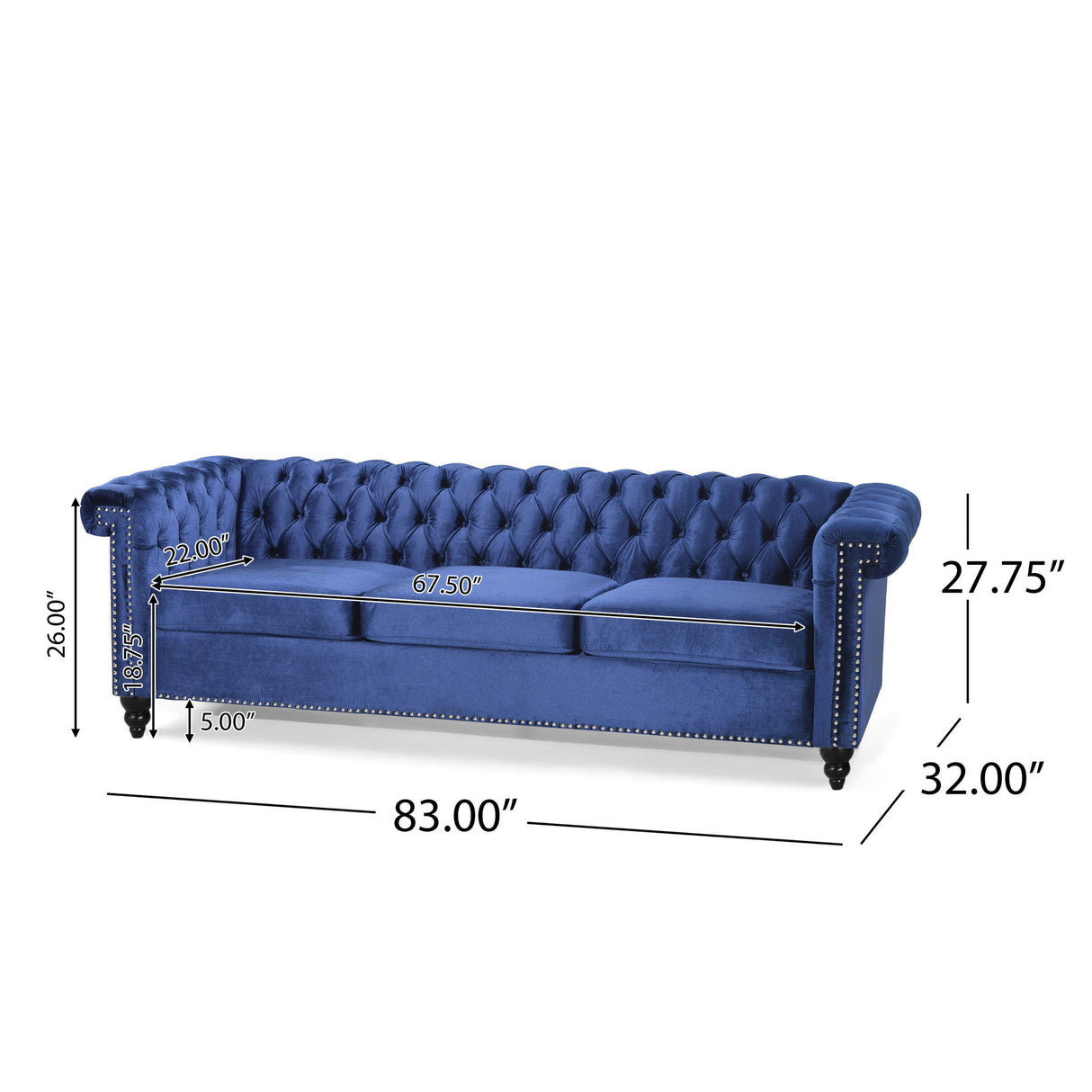 Chesterfield Style 3 Seater Sofa With Deep Button Tufting