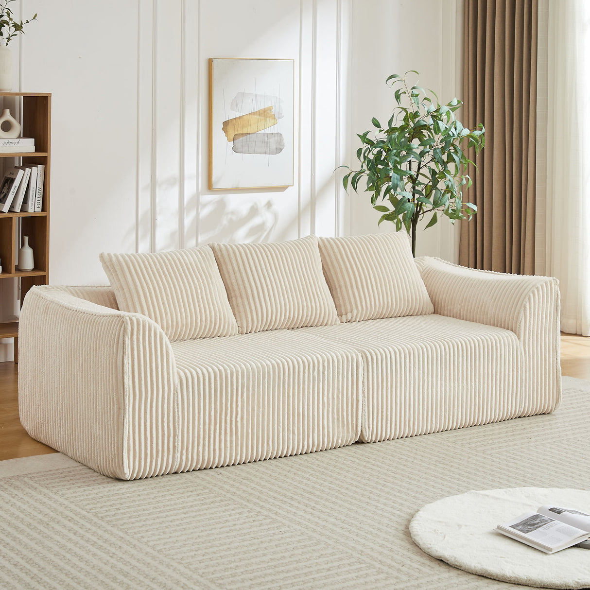 Minimalist 3 Seater Sofa With Curved Lines And Gently Sloped Backrest