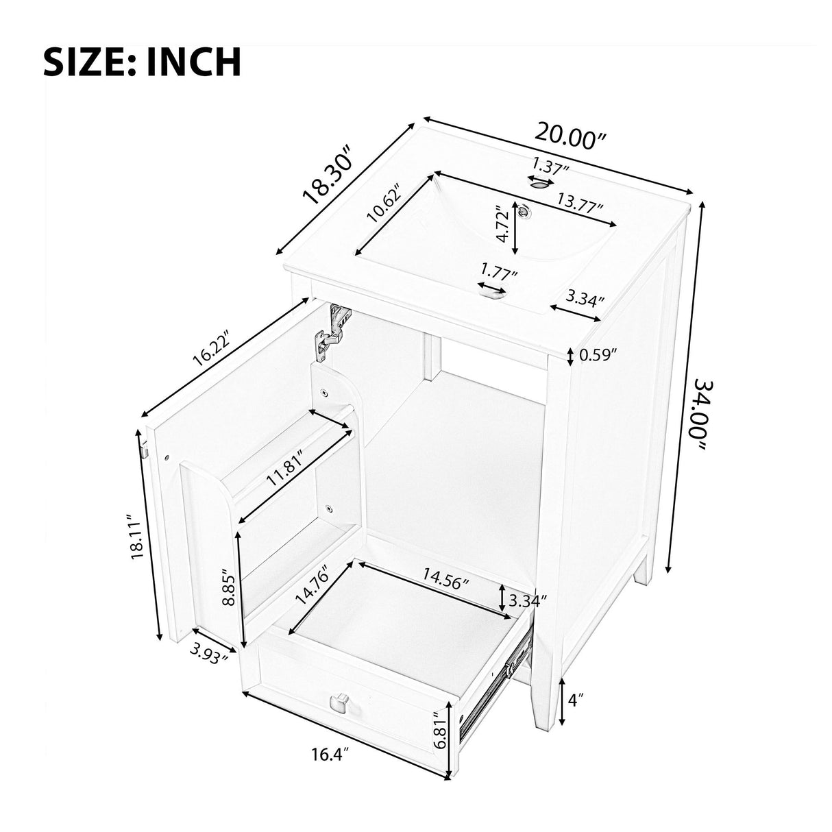 Bathroom Vanity With Sink, Soft Closing Cabinet Door, Storage Rack And Drawer