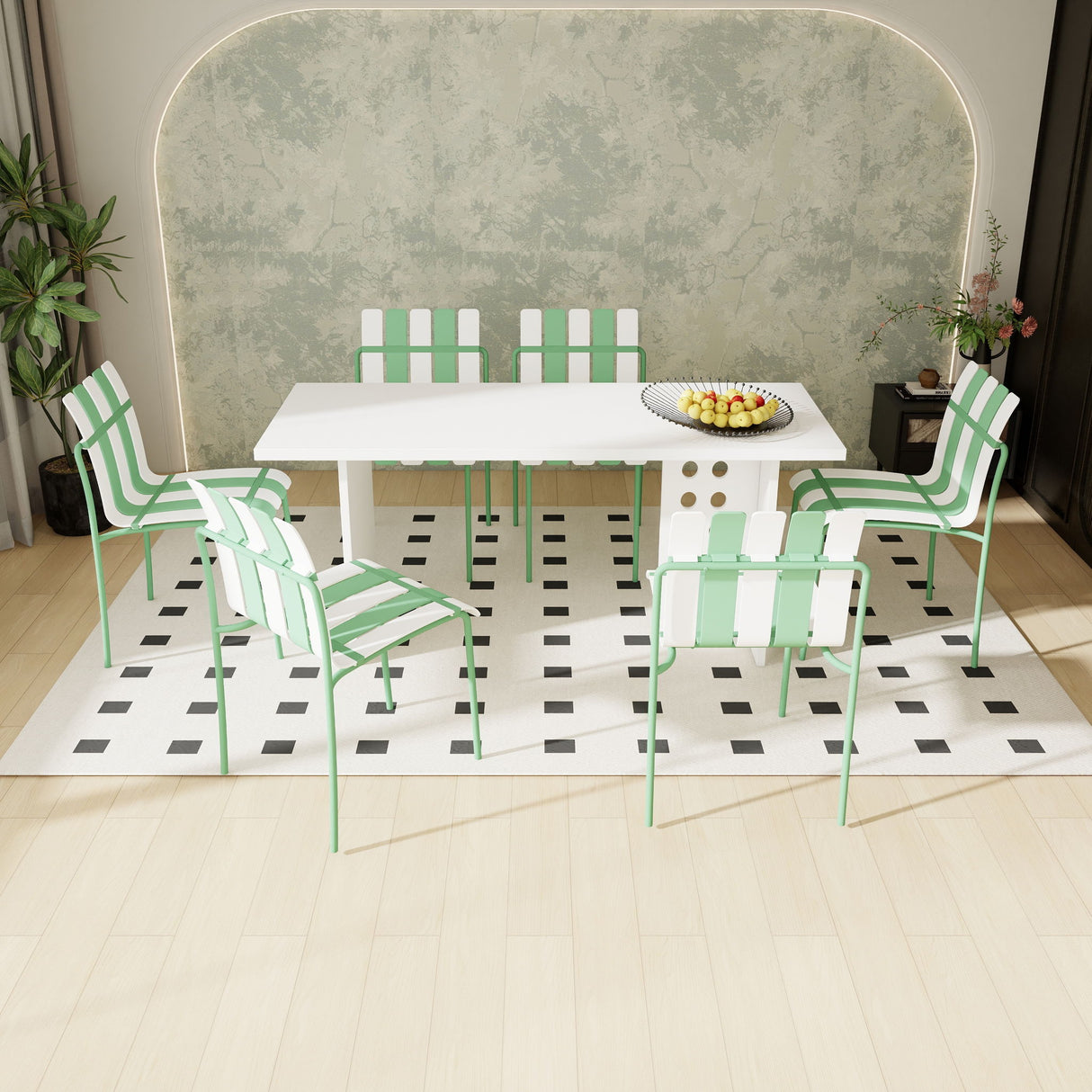 Single Chairs With Color Blocking Design (Set of 4) - Haze Green / White