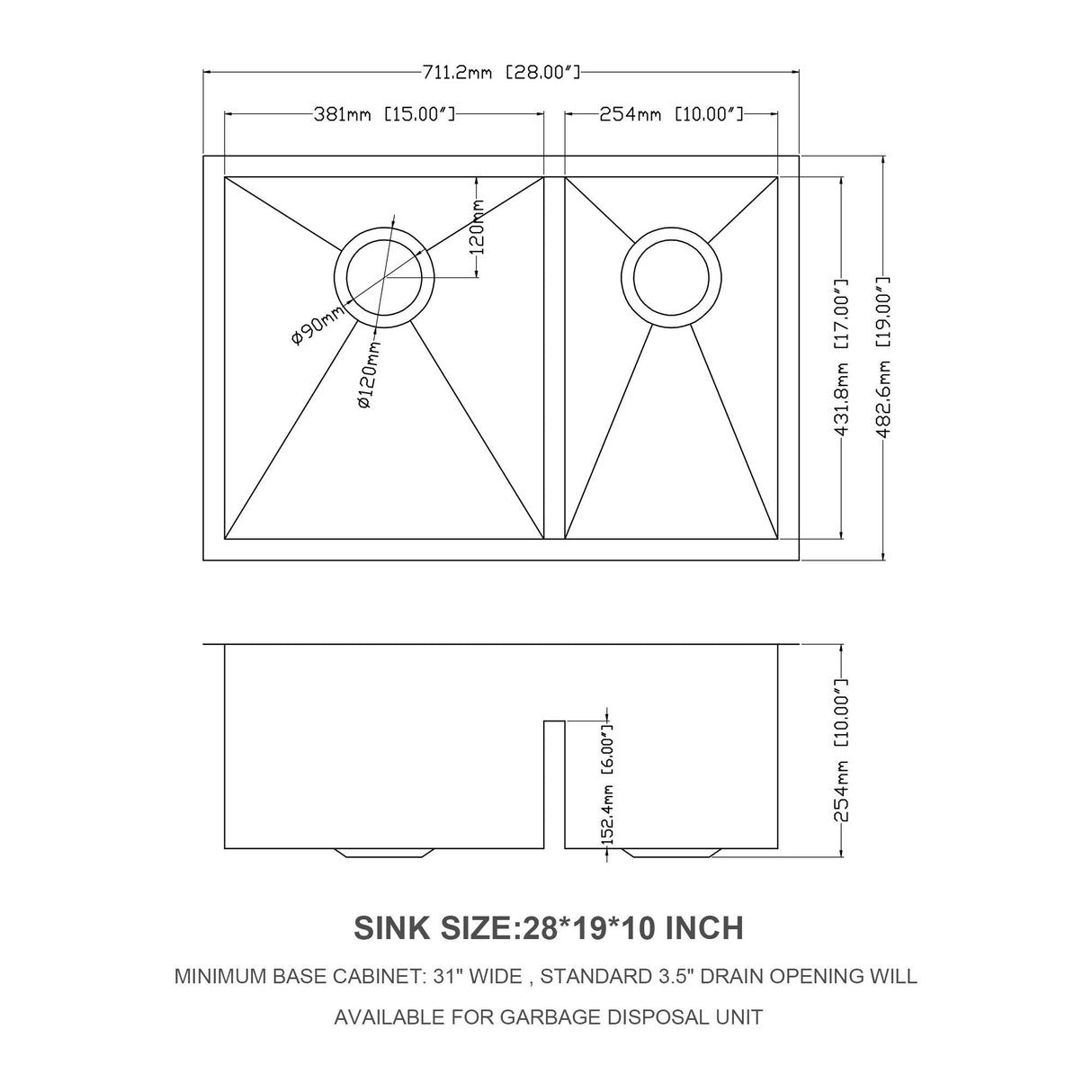 Modern Double Bowl Undermount Sink Design With 10" Deep Basins