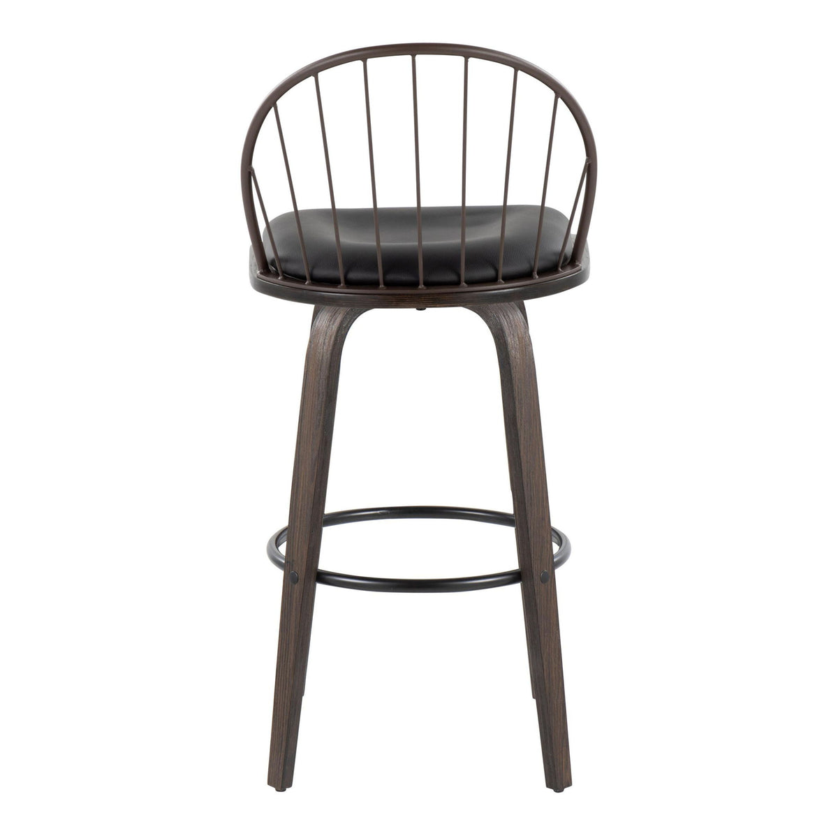 Riley - Industrial / Urban Fixed Height Barstool With Swivel With Round Footrest With Removable Cushion (Set of 2) - Walnut / Brown