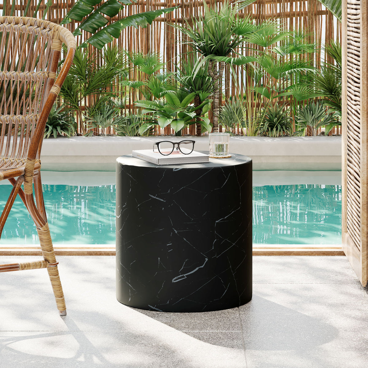 Cylindrical Design, Outdoor Lightweight Concrete Side Table