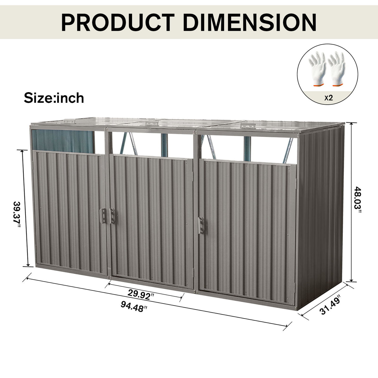 Garbage Bin Shed Outdoor Storage Building Weatherproof Galvanized Steel Housing