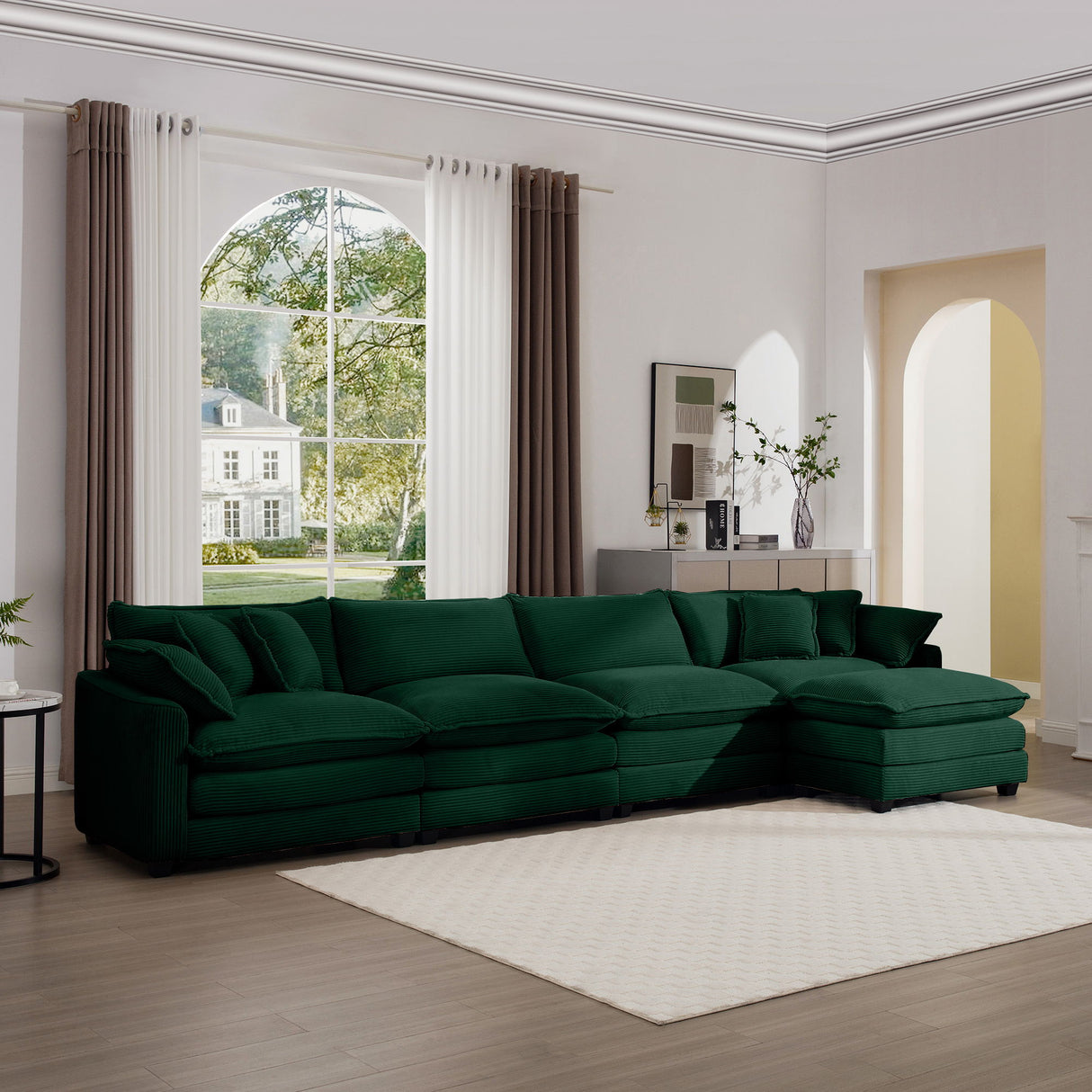 Modern Modular Cushion Sofa With Ottoman, Low Back, Deep Seating Sofa Set
