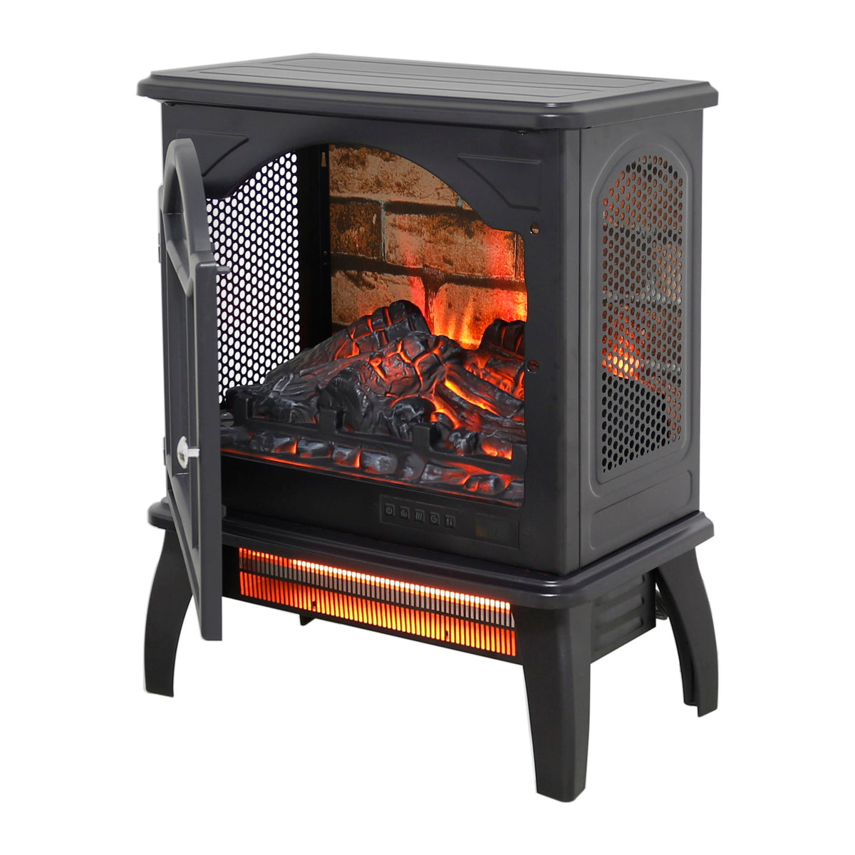 18" 3D Flame Electric Infrared Quartz Fireplace Stove & Remote Control - Antique Black