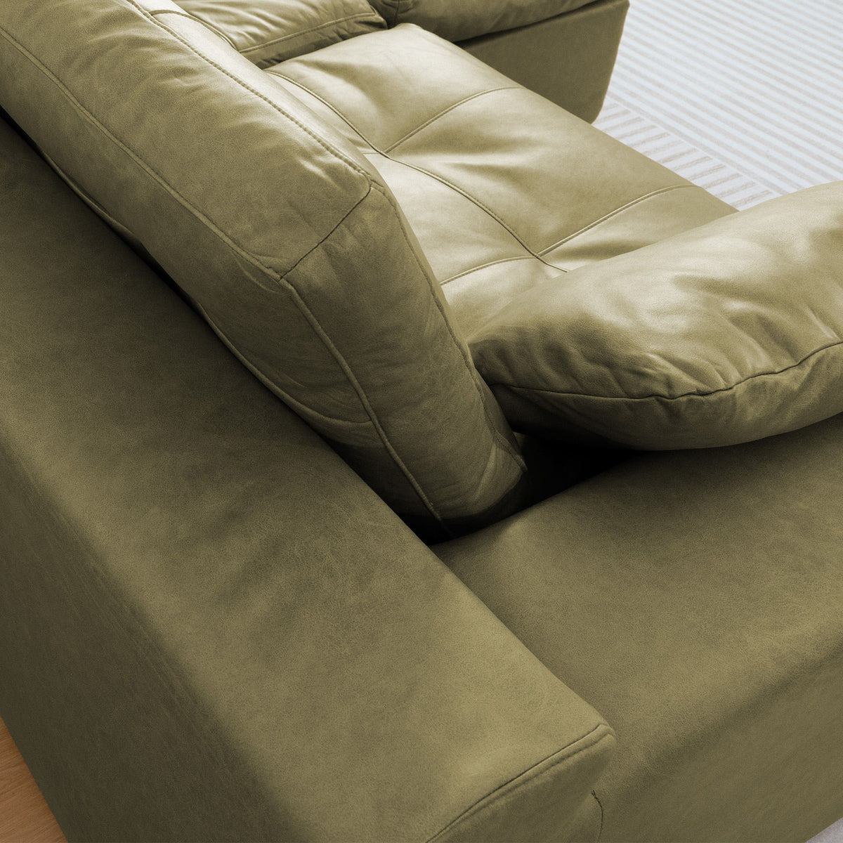 L - Shaped Modular 2 Seater Sofa With Movable Ottoman And High Density Sponge Cushions For Living Room