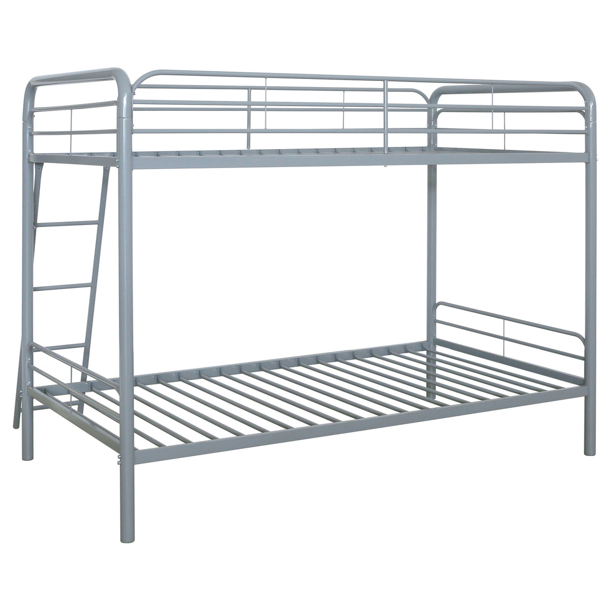 Long Beach - Twin Over Twin Bunk Bed With Built In Guardrails And Angled Ladder - Silver