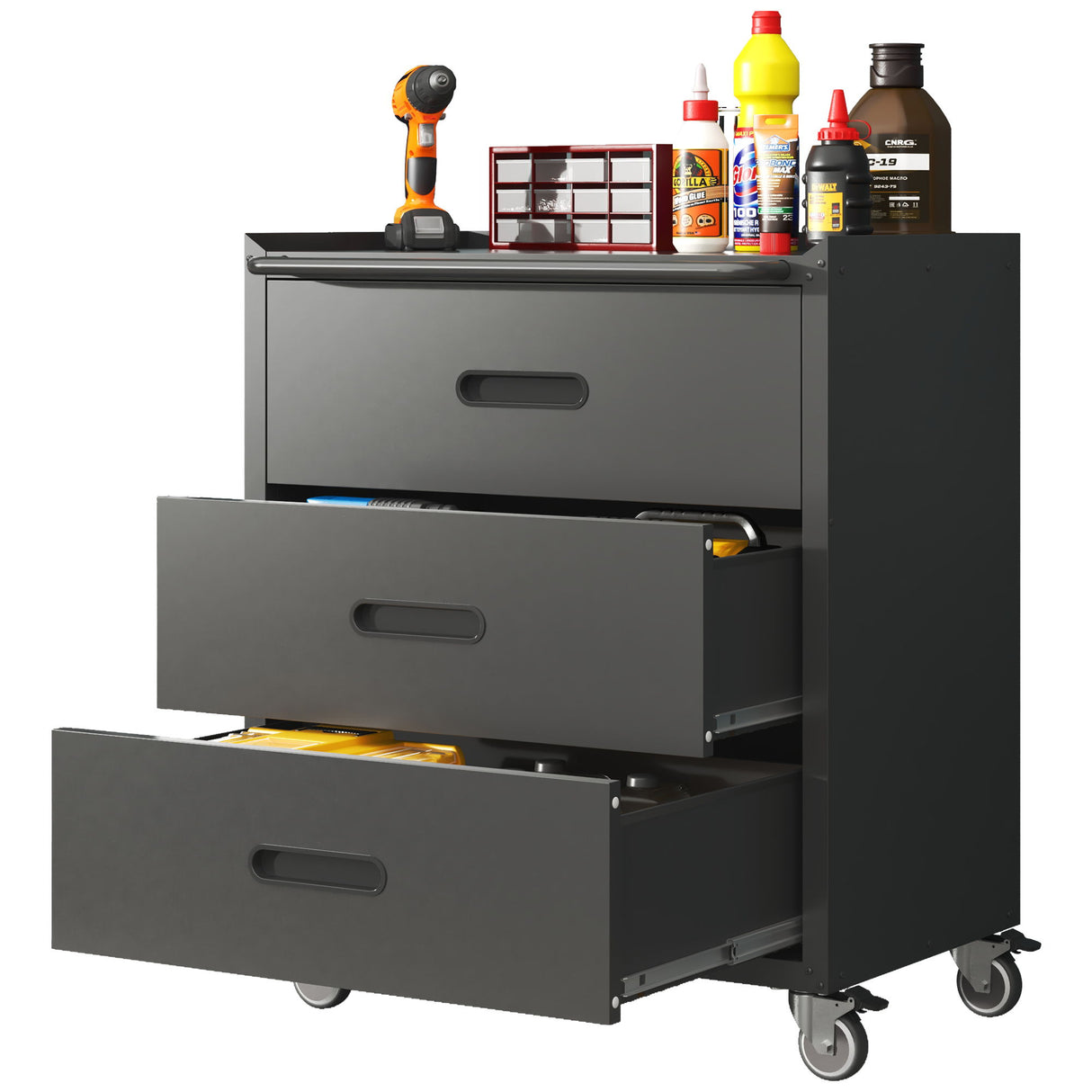 Heavy Duty Metal Storage Cabinet With Wheels 3 Drawer Tool Cabinet For Garage, Office, And Home Organizer Solutions