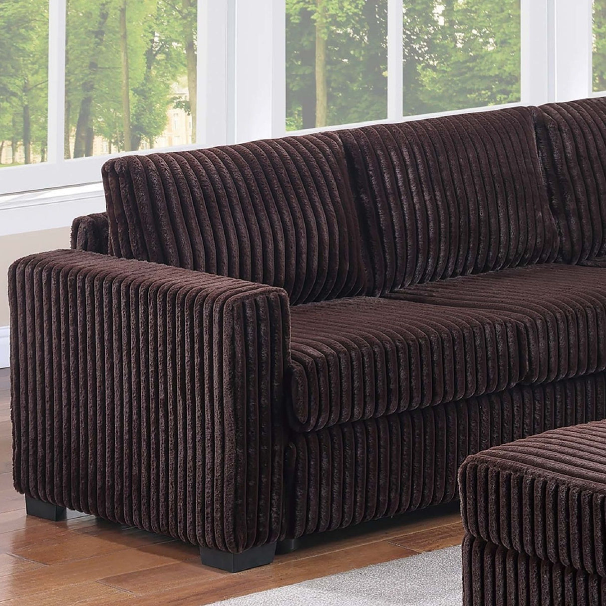Contemporary L-Shaped Sectional Set With USB Console & Ottoman