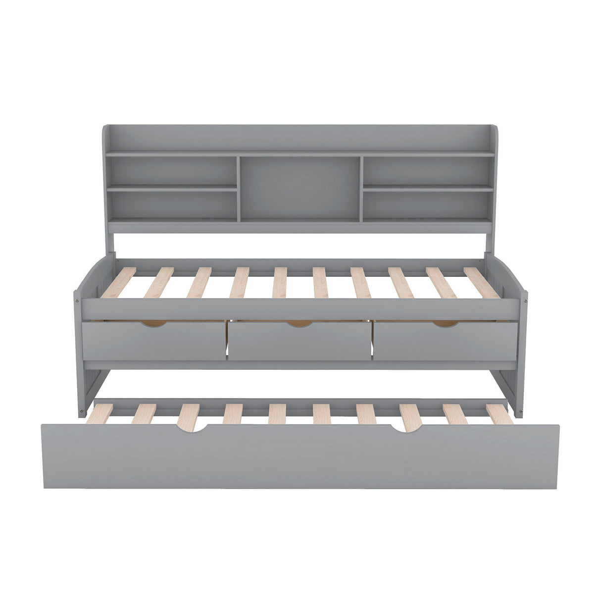 Captain Bed With Built In Bookshelves, 3 Storage Drawers, And Trundle
