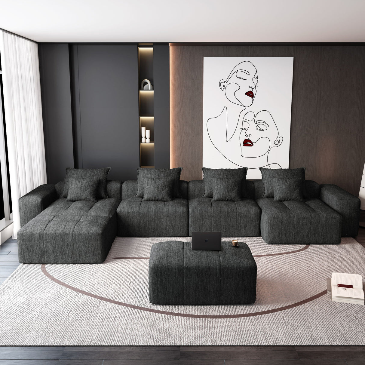 Modern Oversized Diy Combination, Modular Sectional Sofa With Pillows