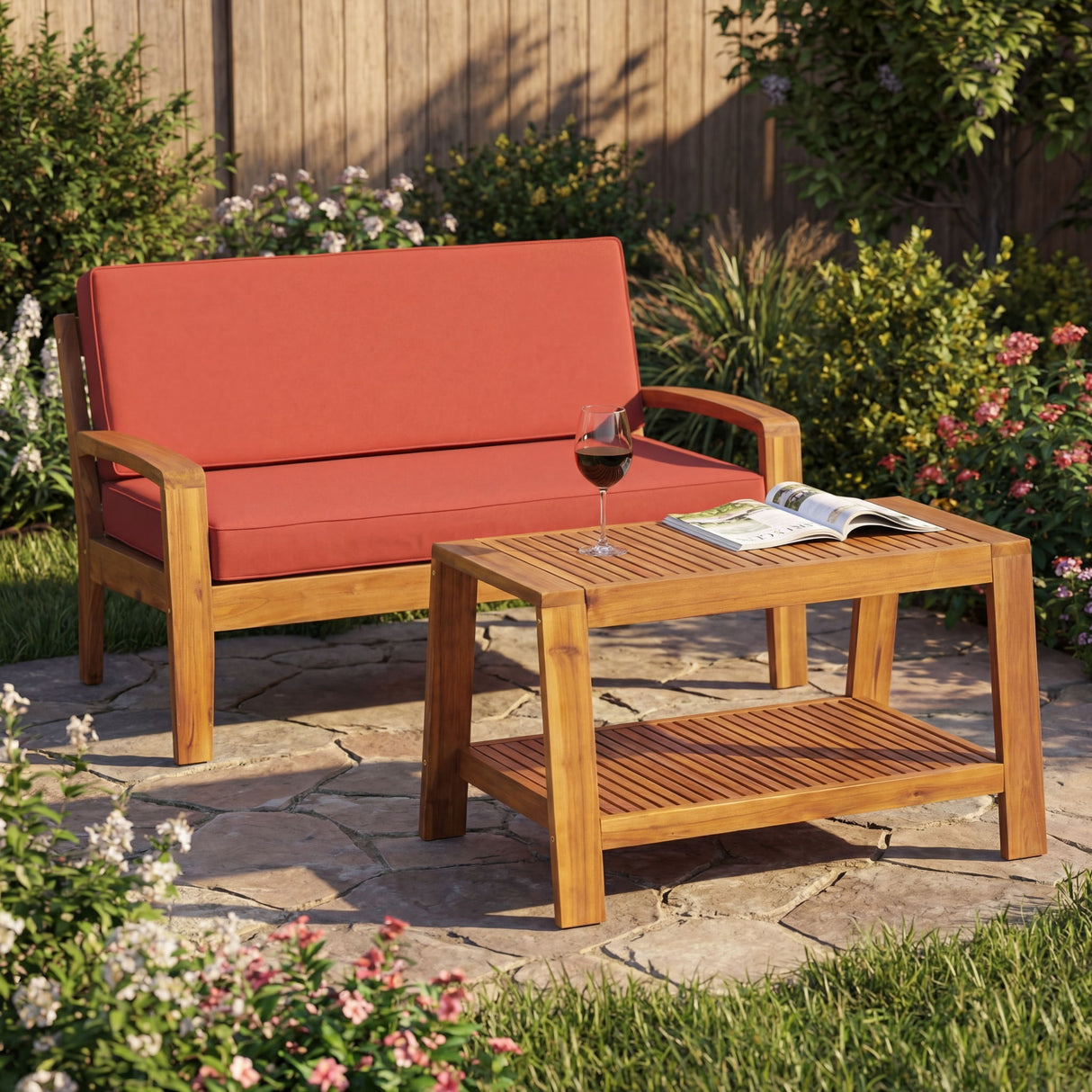 2 Piece Outdoor Conversation Set (Loveseat & Coffee Table With Water-Resistant Cushions)