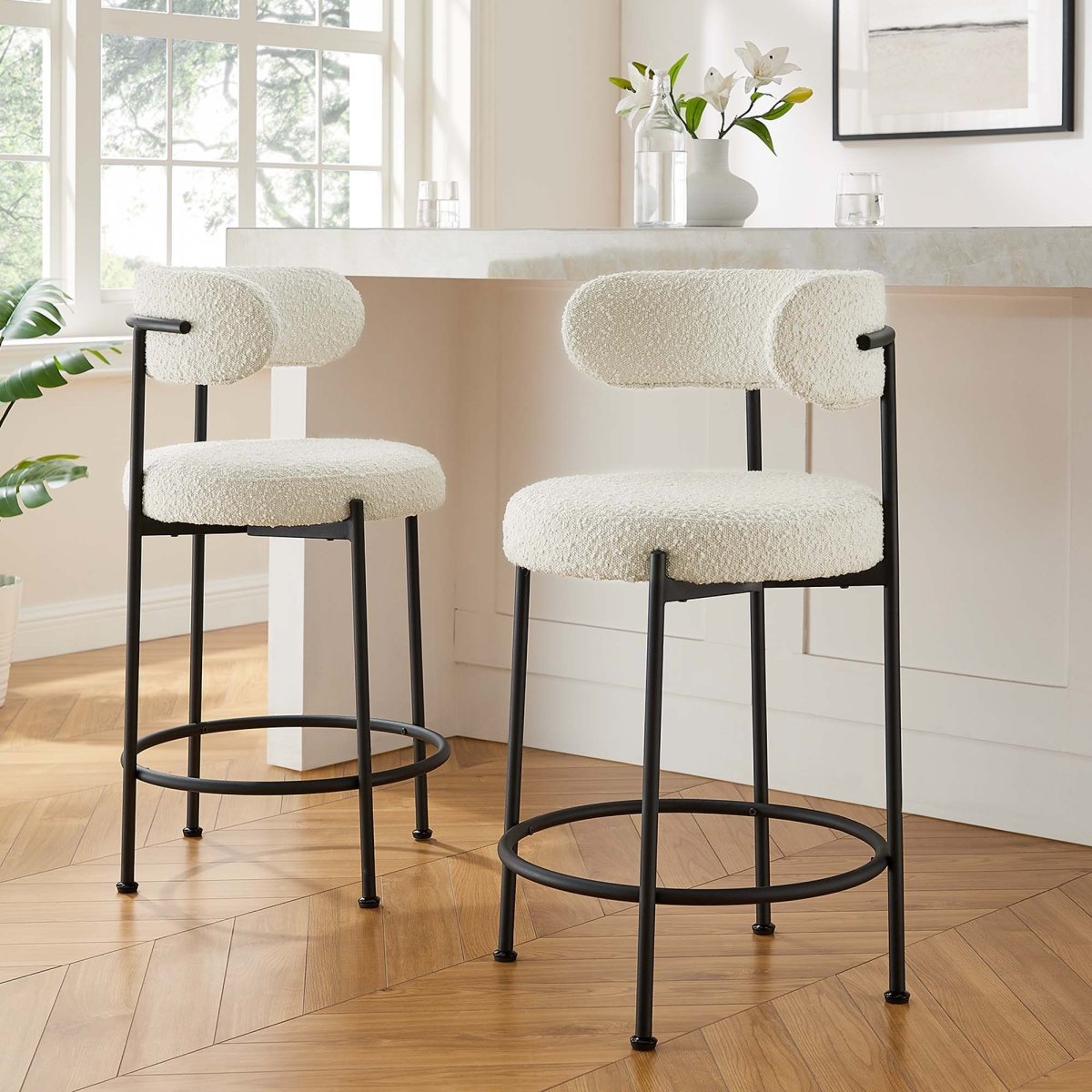 Albie Boucle Fabric Counter Stools Set of 2 - Stools available at Alpine Outlets in Denver