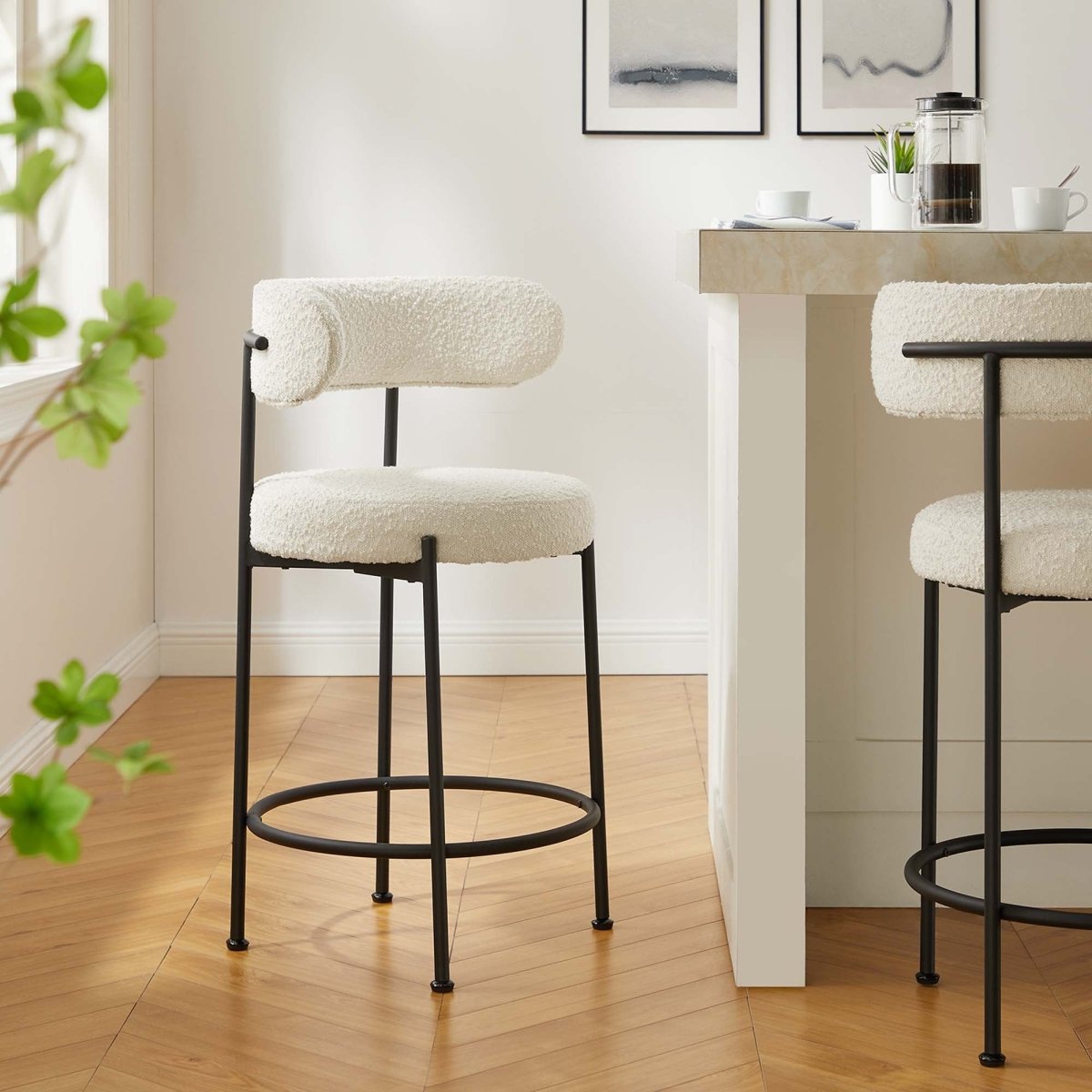 Albie Boucle Fabric Counter Stools Set of 2 - Stools available at Alpine Outlets in Denver