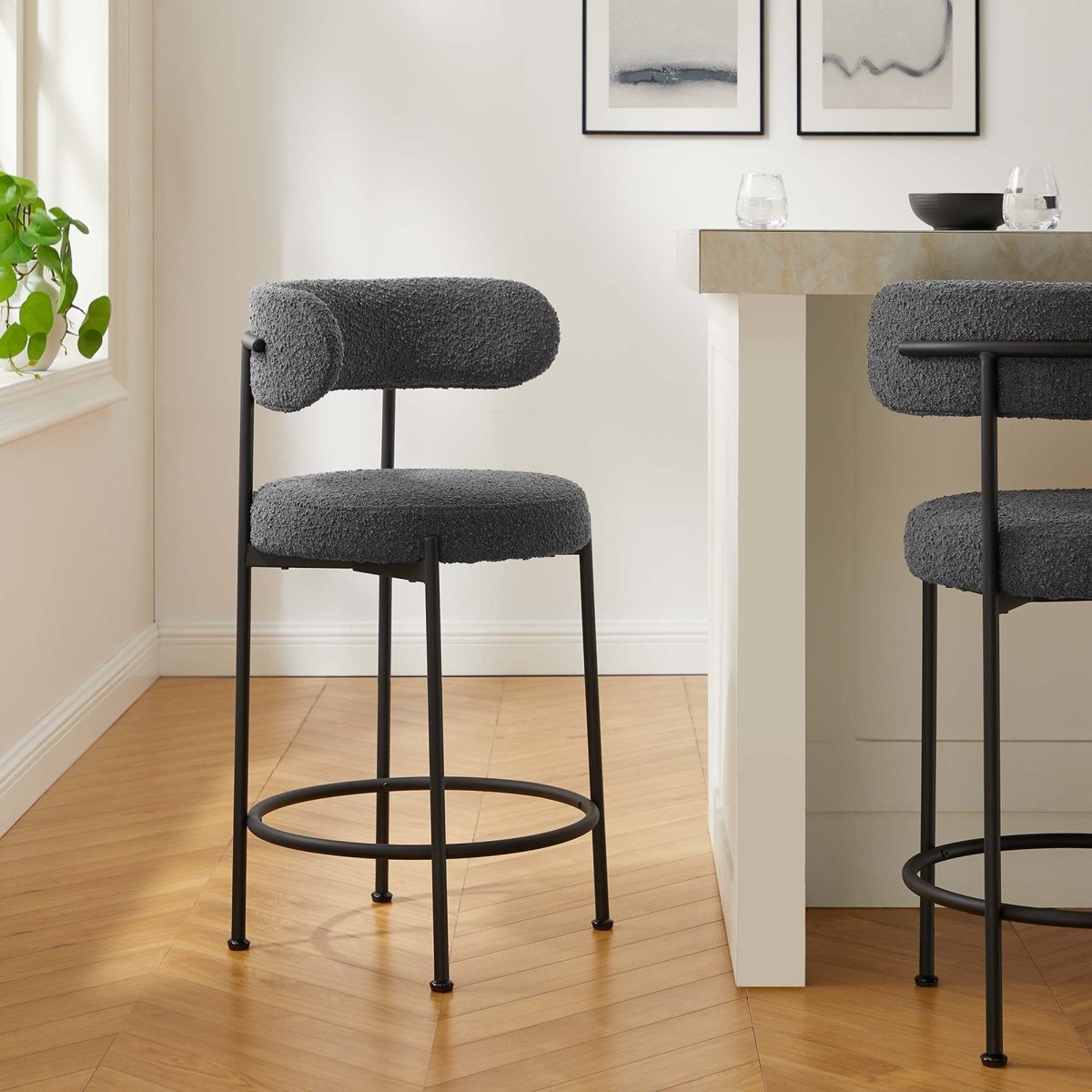 Albie Boucle Fabric Counter Stools Set of 2 - Stools available at Alpine Outlets in Denver