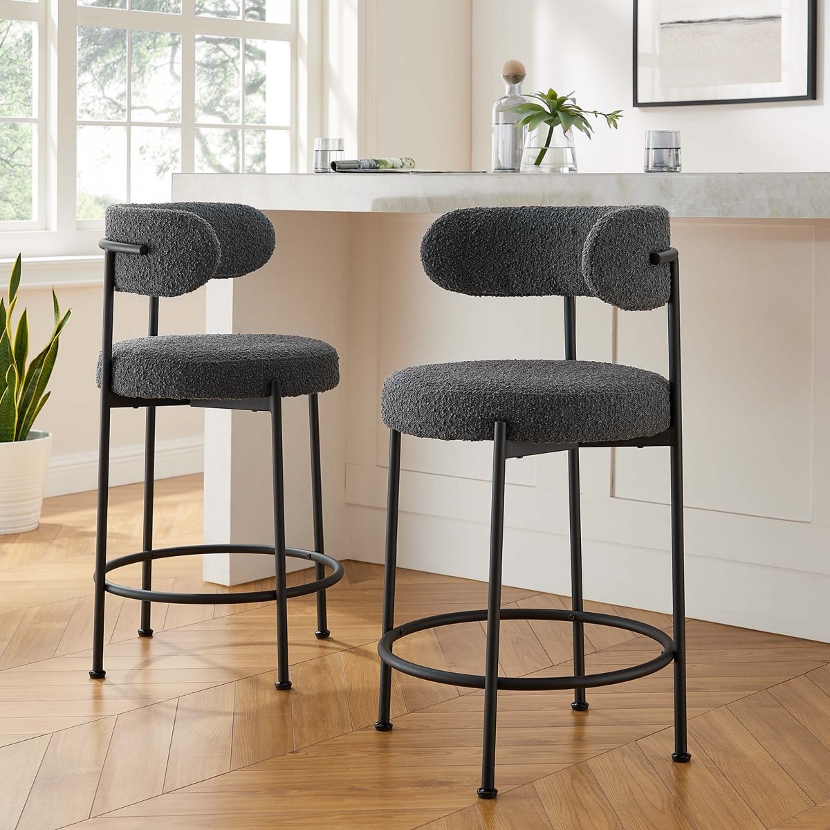 Albie Boucle Fabric Counter Stools Set of 2 - Stools available at Alpine Outlets in Denver