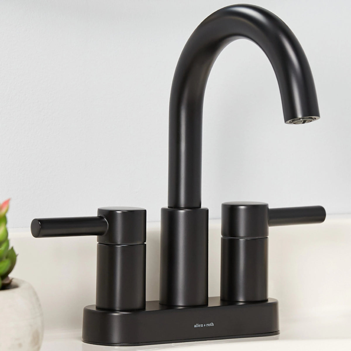 allen + roth Harlow Matte Black 4 - in Centerset 2 - Handle WaterSense High - Arc Bathroom Faucet with Drain and Deck Plate - Bathroom Fixtures available at Alpine Outlets in Denver