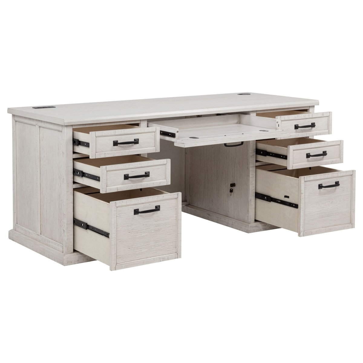 Altidore 68" 7-Drawer Executive Desk in Distressed White - Desks available at Alpine Outlets in Denver