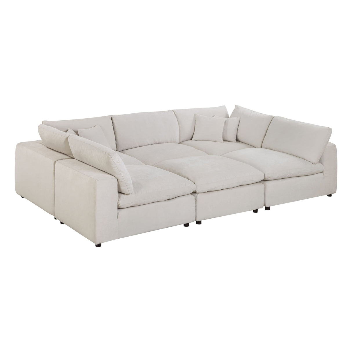 Oulu Living Alvora six-piece three-armless bed-style modular sectional in Ivory