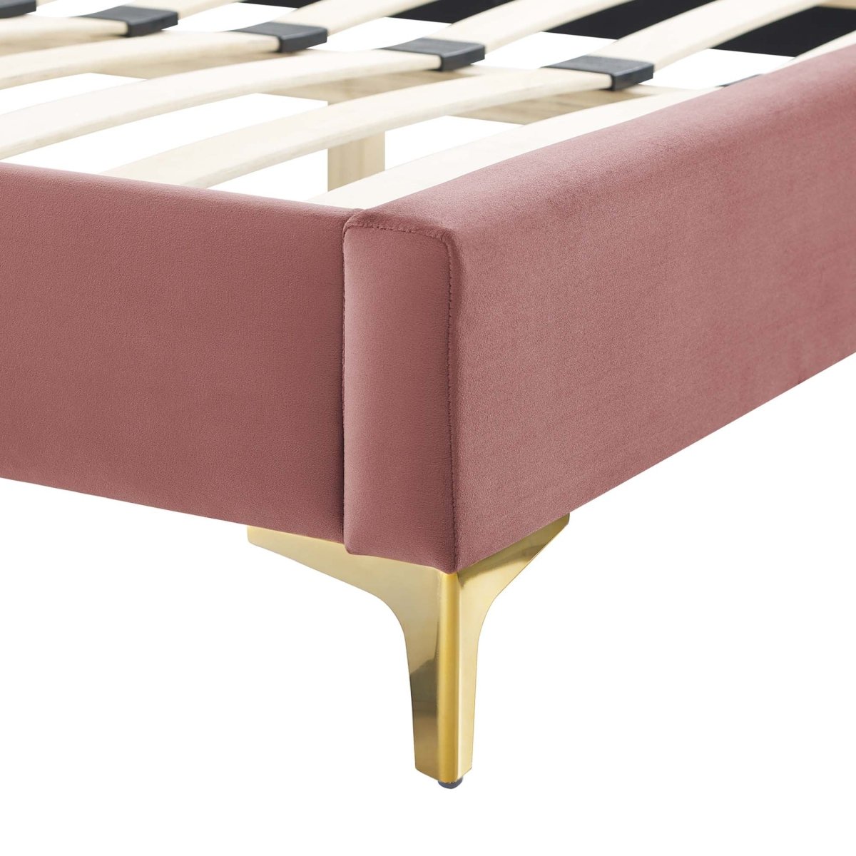 Arched Performance Velvet King Platform Bed with Double Nailhead Trim in Dusty Rose - Platform Bed available at Alpine Outlets in Denver