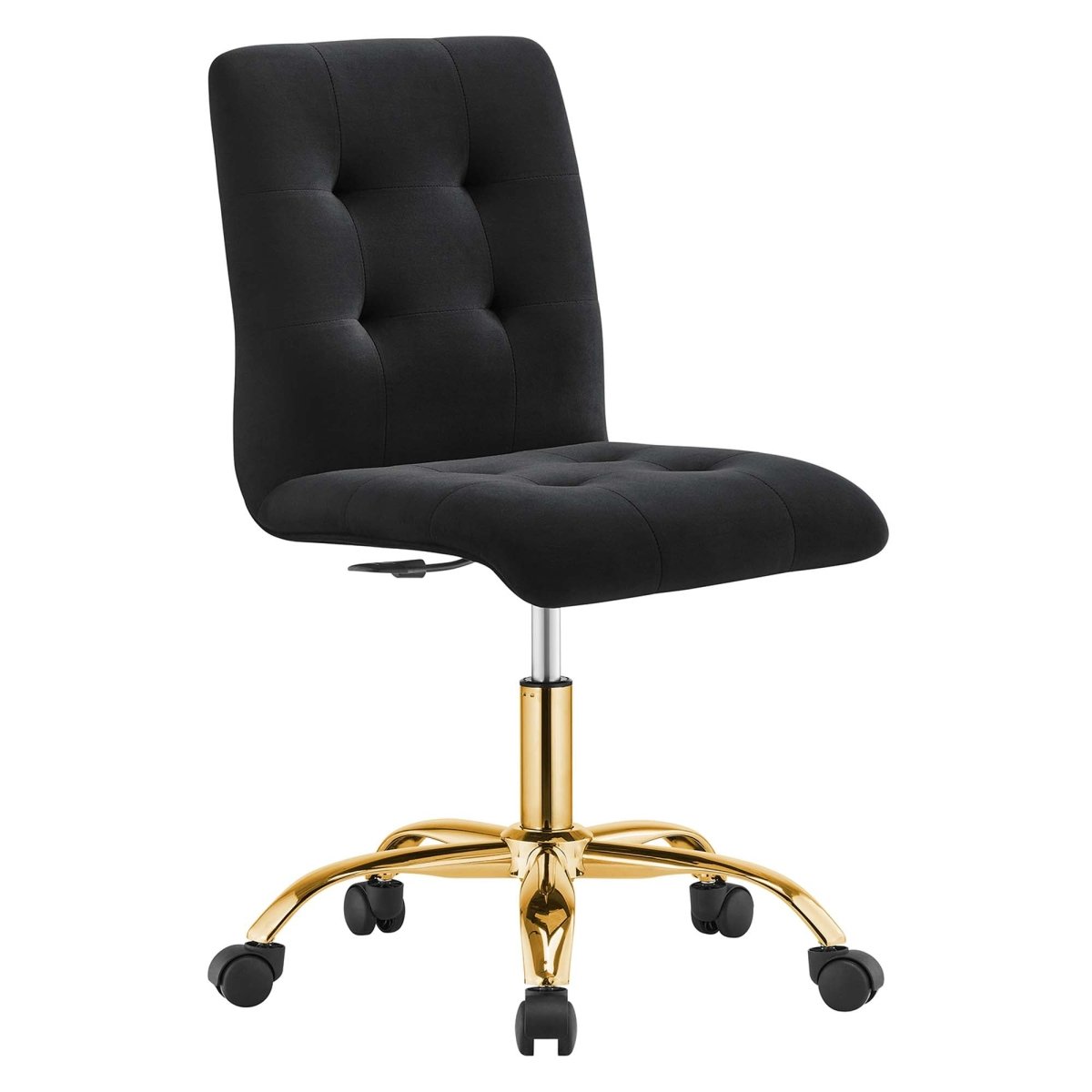 Armless Performance Velvet Office Chair with Gold Base – Black - Workspace - Alpine Outlets