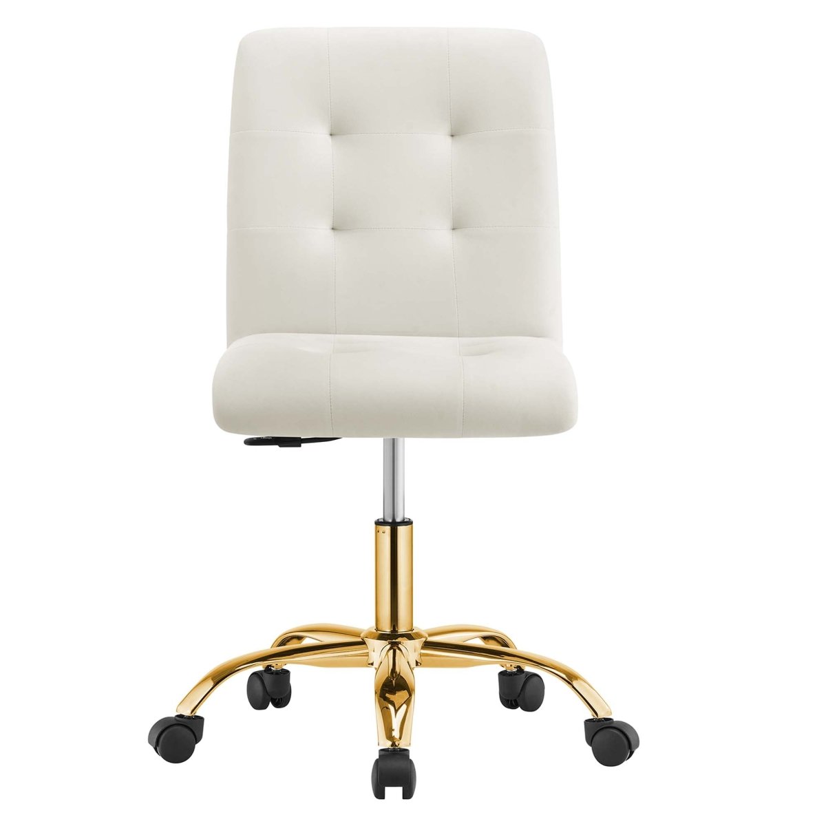 Armless Performance Velvet Office Chair with Gold Base – Ivory - Workspace - Alpine Outlets