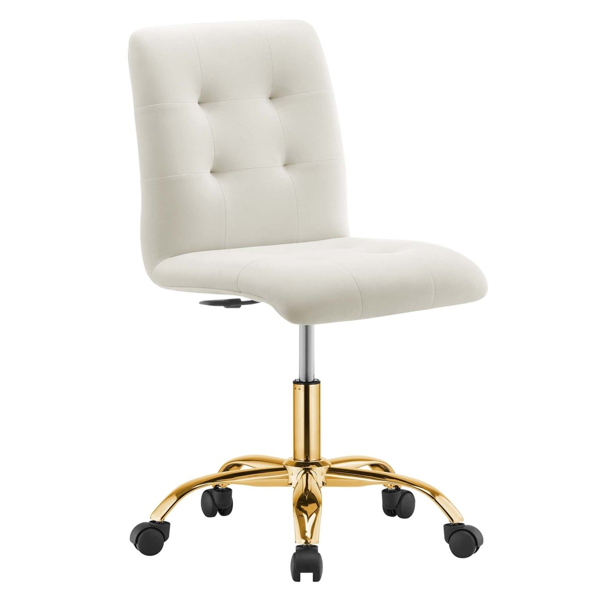 Armless Performance Velvet Office Chair with Gold Base – Ivory - Workspace - Alpine Outlets
