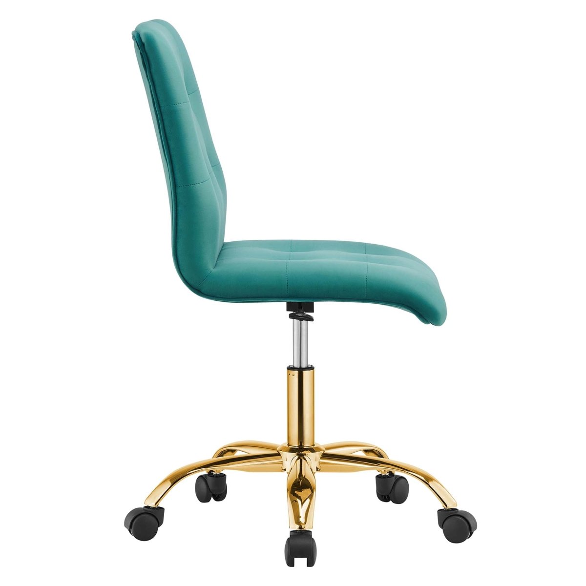 Armless Performance Velvet Office Chair with Gold Base – Teal - Workspace - Alpine Outlets