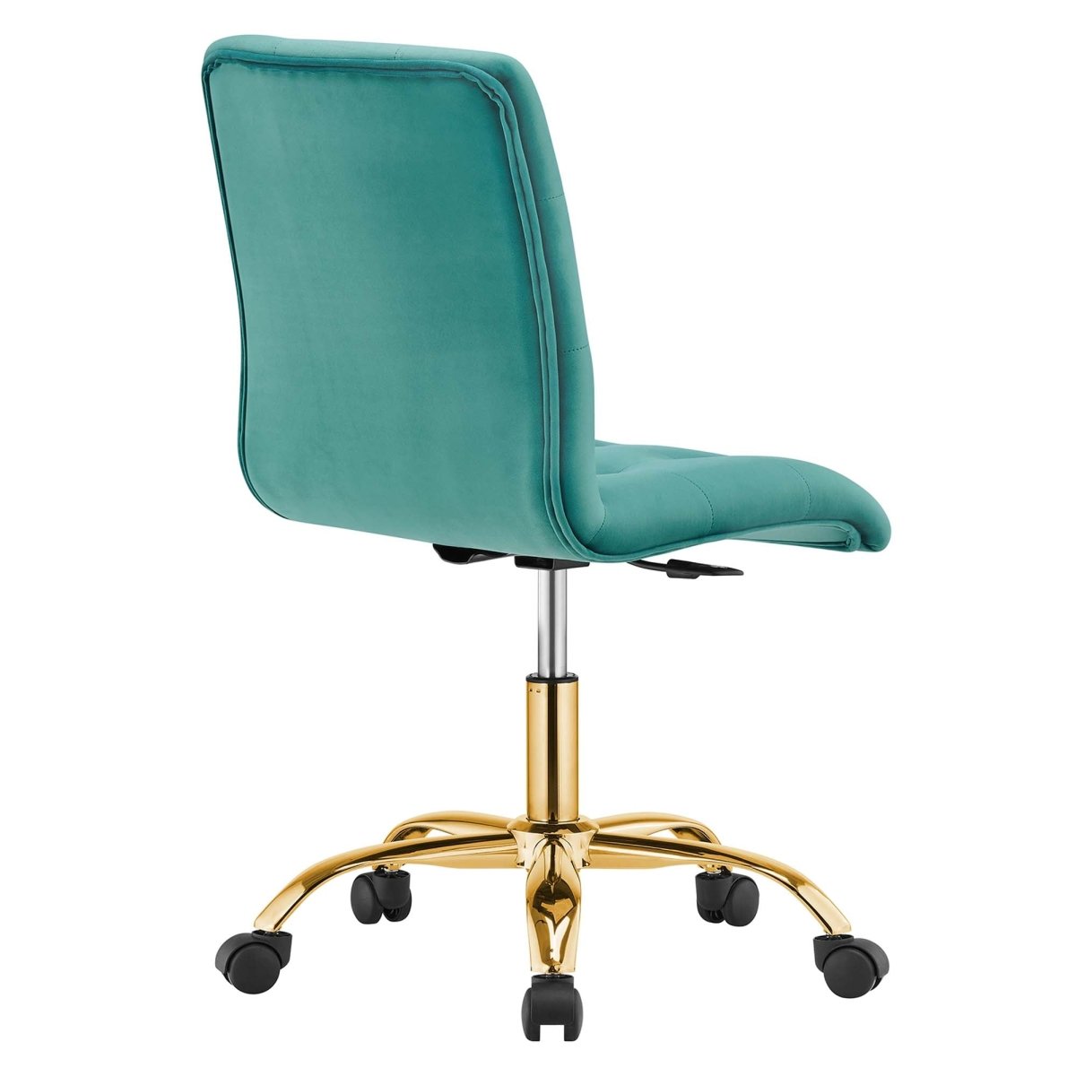 Armless Performance Velvet Office Chair with Gold Base – Teal - Workspace - Alpine Outlets