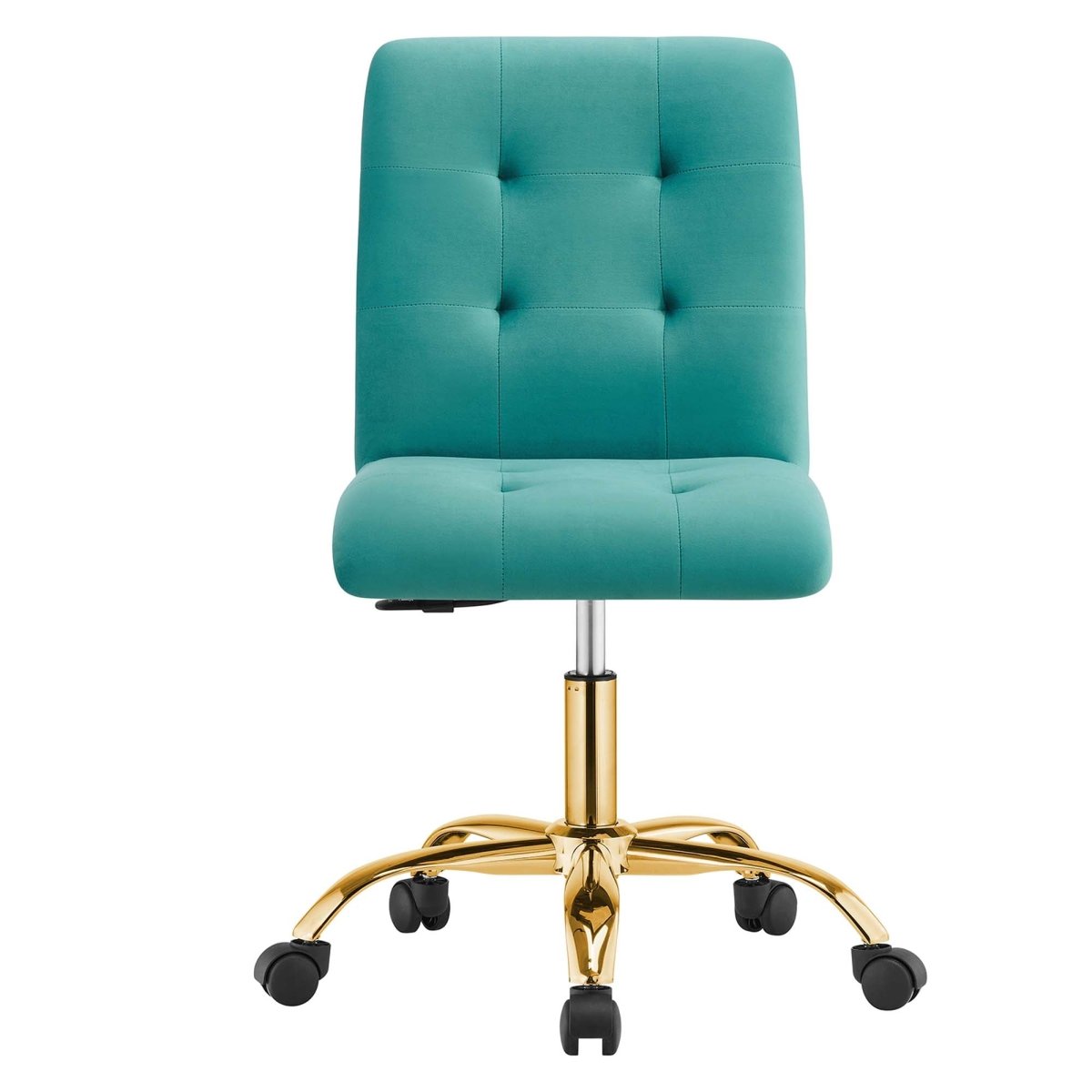 Armless Performance Velvet Office Chair with Gold Base – Teal - Workspace - Alpine Outlets