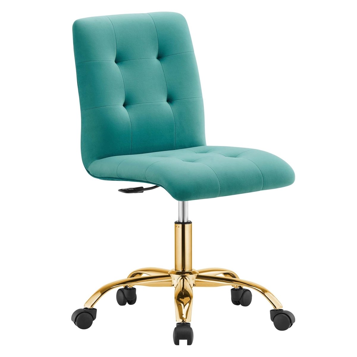Armless Performance Velvet Office Chair with Gold Base – Teal - Workspace - Alpine Outlets