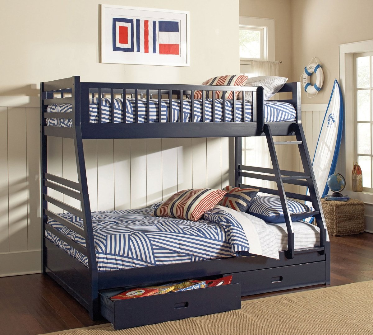 Ashton Navy Blue Twin Over Full Bunk Bed with 2 Drawers - Bunk & Loft Beds available at Alpine Outlets in Denver