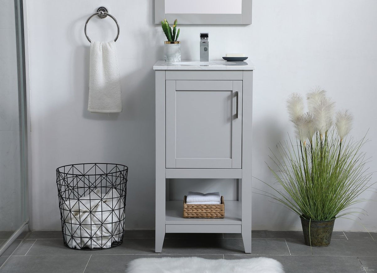 Aubrey 18 Inch Grey Single Sink Bathroom Vanity with Quartz Top