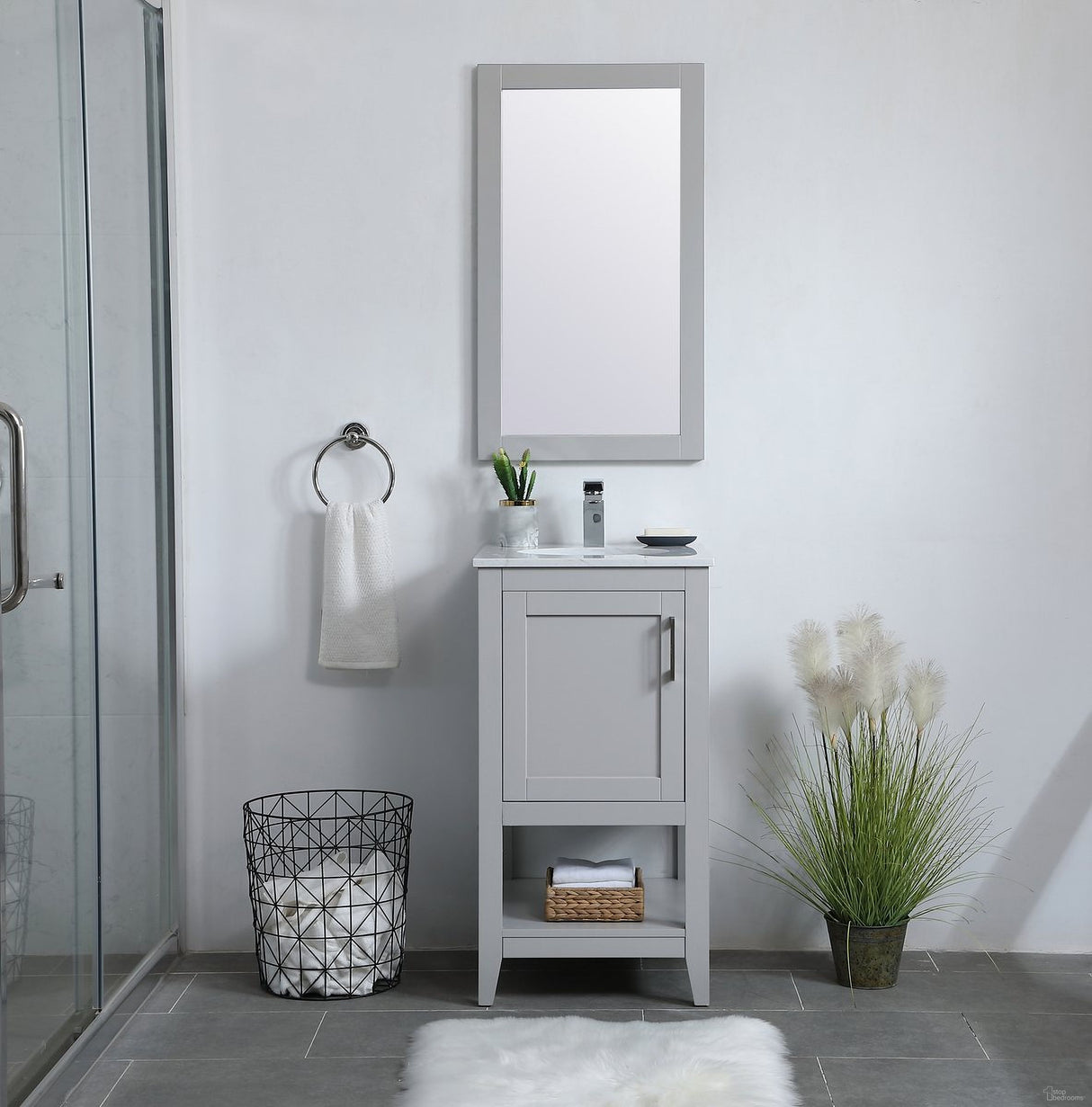 Aubrey 18 Inch Grey Single Sink Bathroom Vanity with Quartz Top
