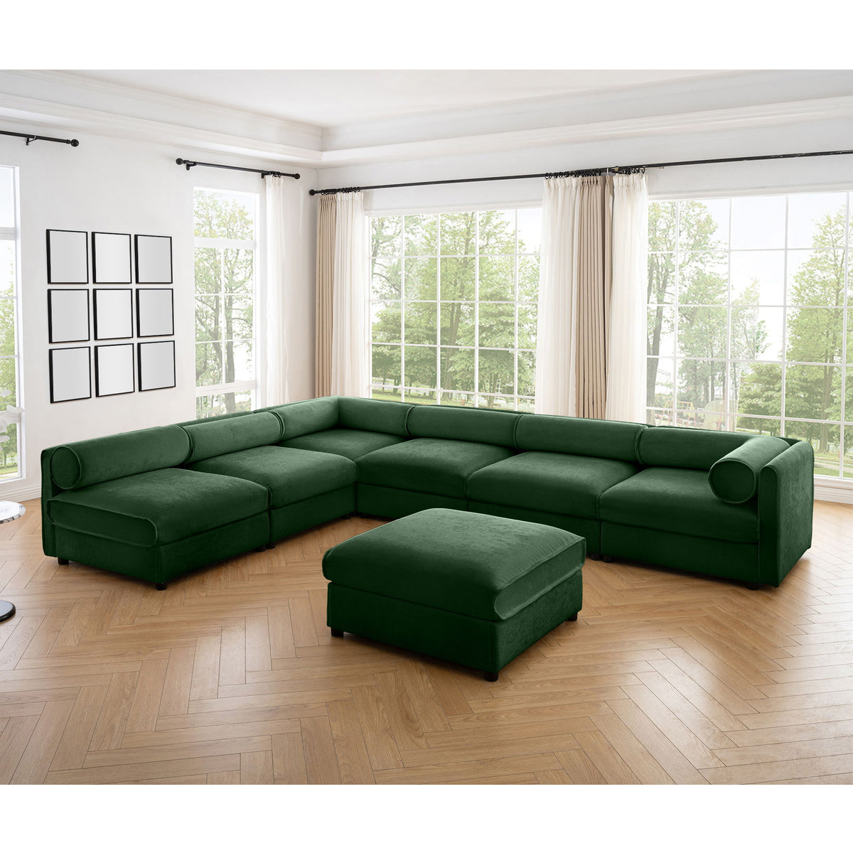 Modern (Set of 6) Modular Sectional Sofa With Storage Soft Cylindrical Design For Living Room - Green