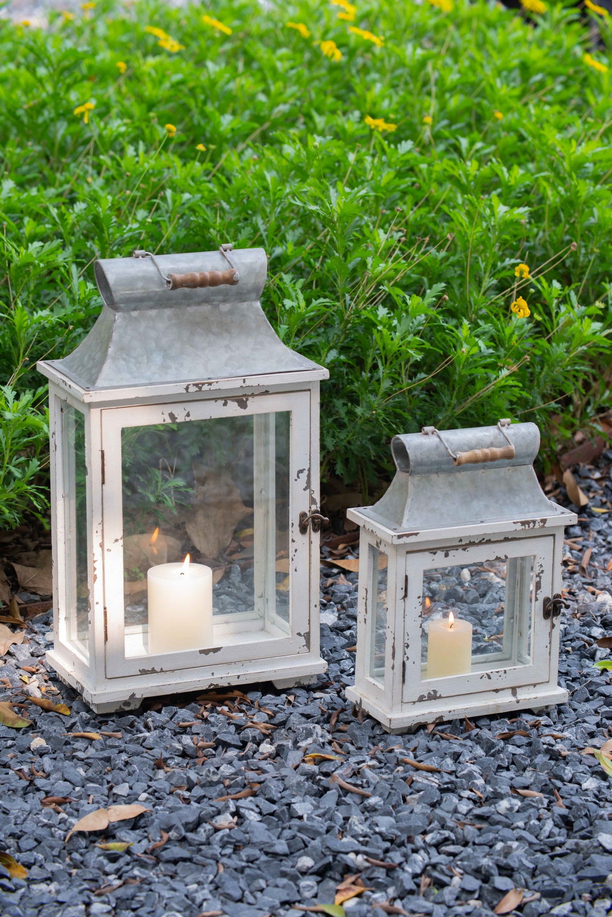 Wooden Candle Lantern Decorative, Hurricane Lantern Holder Decor For Indoor Outdoor, Home Garden Wedding - White - Lanterns - Alpine Outlets