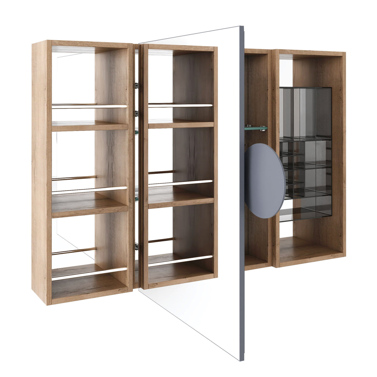 Wall Mounted Bathroom Mirror Cabinet With Adjustable Shelves Storage Cabinet - Imitative Oak
