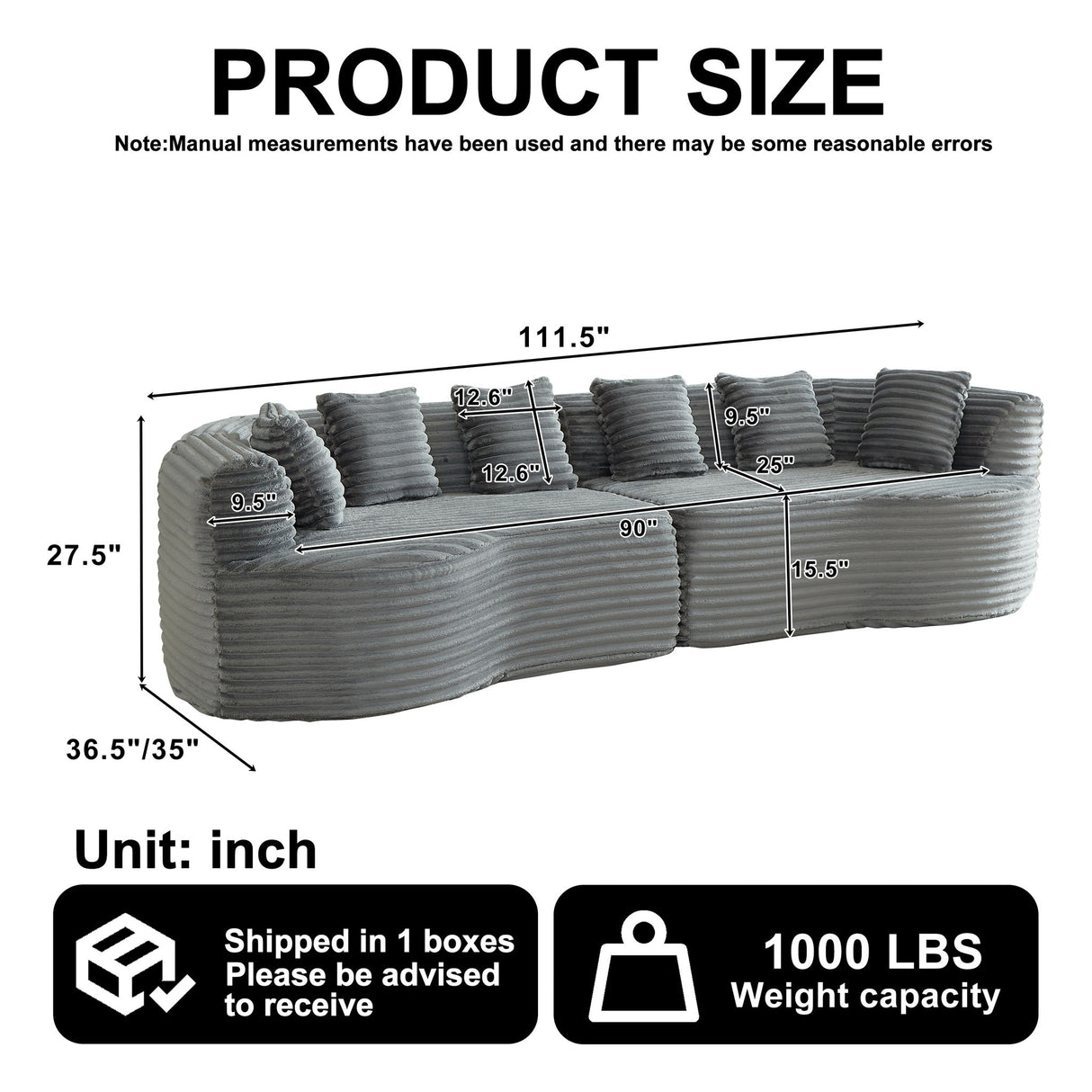 Sectional Sofa, Oversized 4 Seater With Deep Seat Design