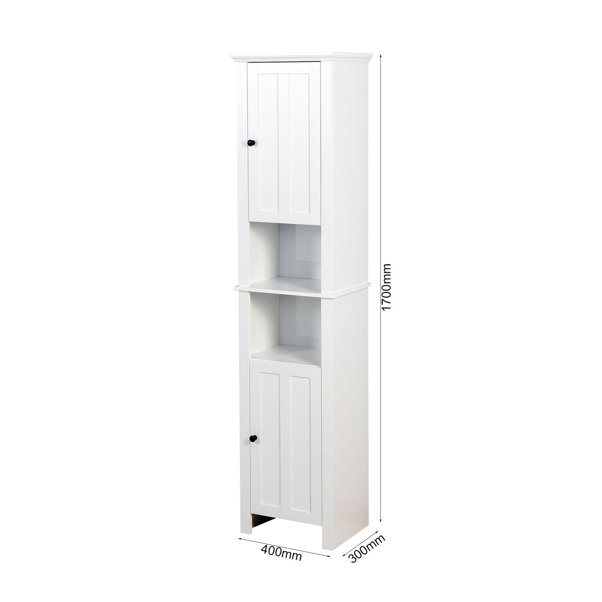 Wooden Bathroom Floor Storage Cabinet With 2 Doors And 6 Shelves - White