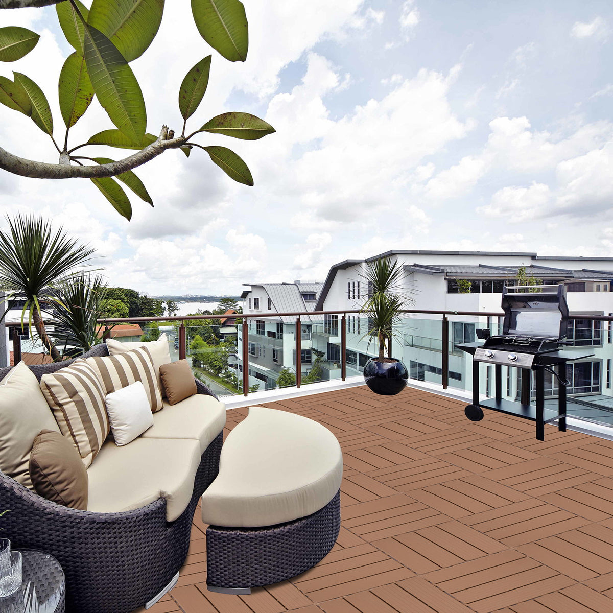 Plastic Interlocking Deck Tiles, Patio Flooring Outdoor Waterproof All Weather Use