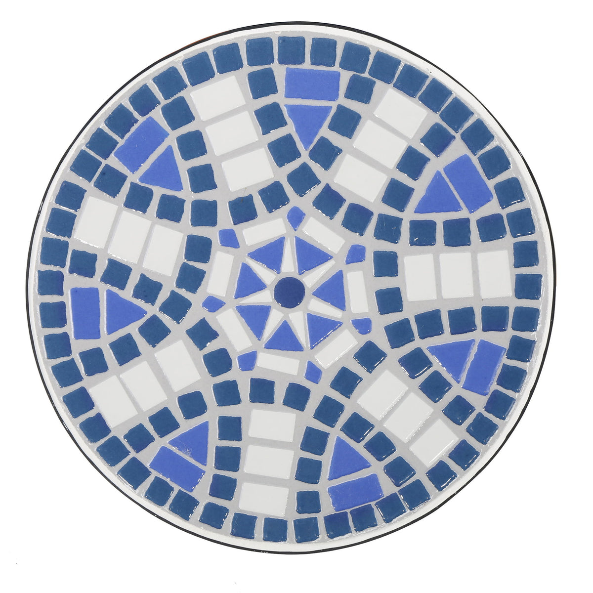 Outdoor Round Side Table With Mosaic Style Top And Curved Iron Legs - Blue / Matte Black