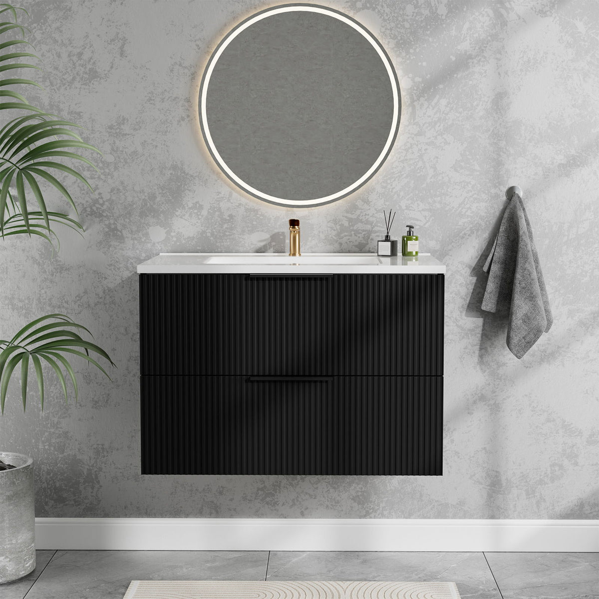 Modern Wall Mounted Floating Bathroom Vanity With Sink And Drawers